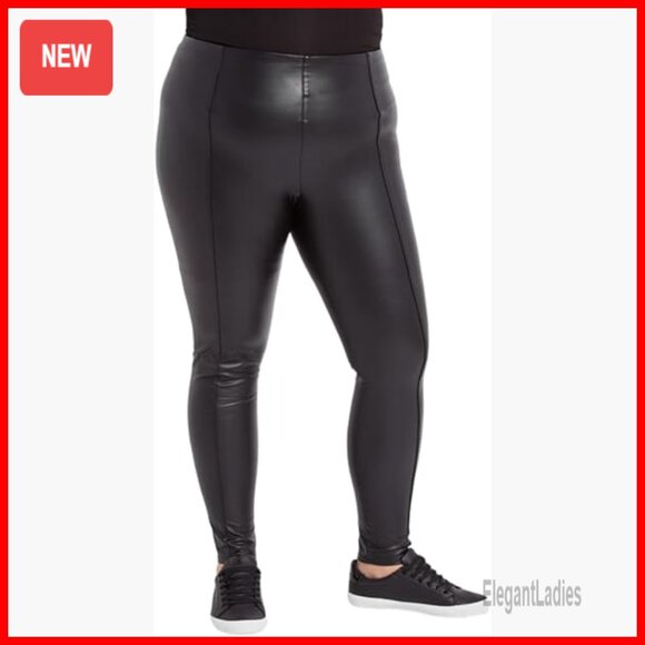 Plus Size High Rise Vegan Leather Leggings - Stretchy 4-Way Fit
